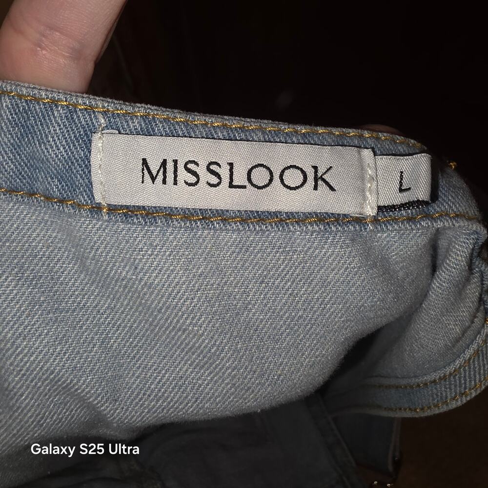 NWOT Misslook Painted‎ Flower boho denim bibs overalls sz L - Picture 6 of 6